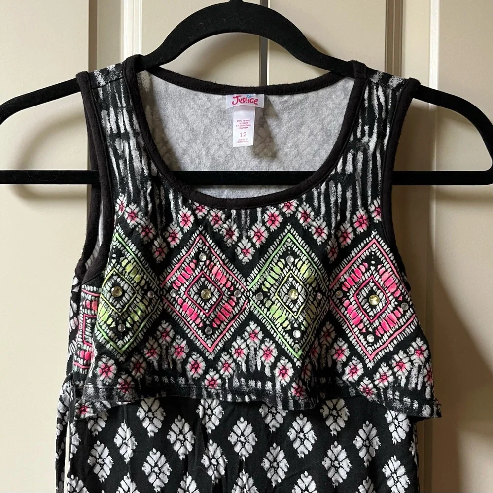 Like New Justice Black & White with neon accent Maxi Dress Junior's Size 12